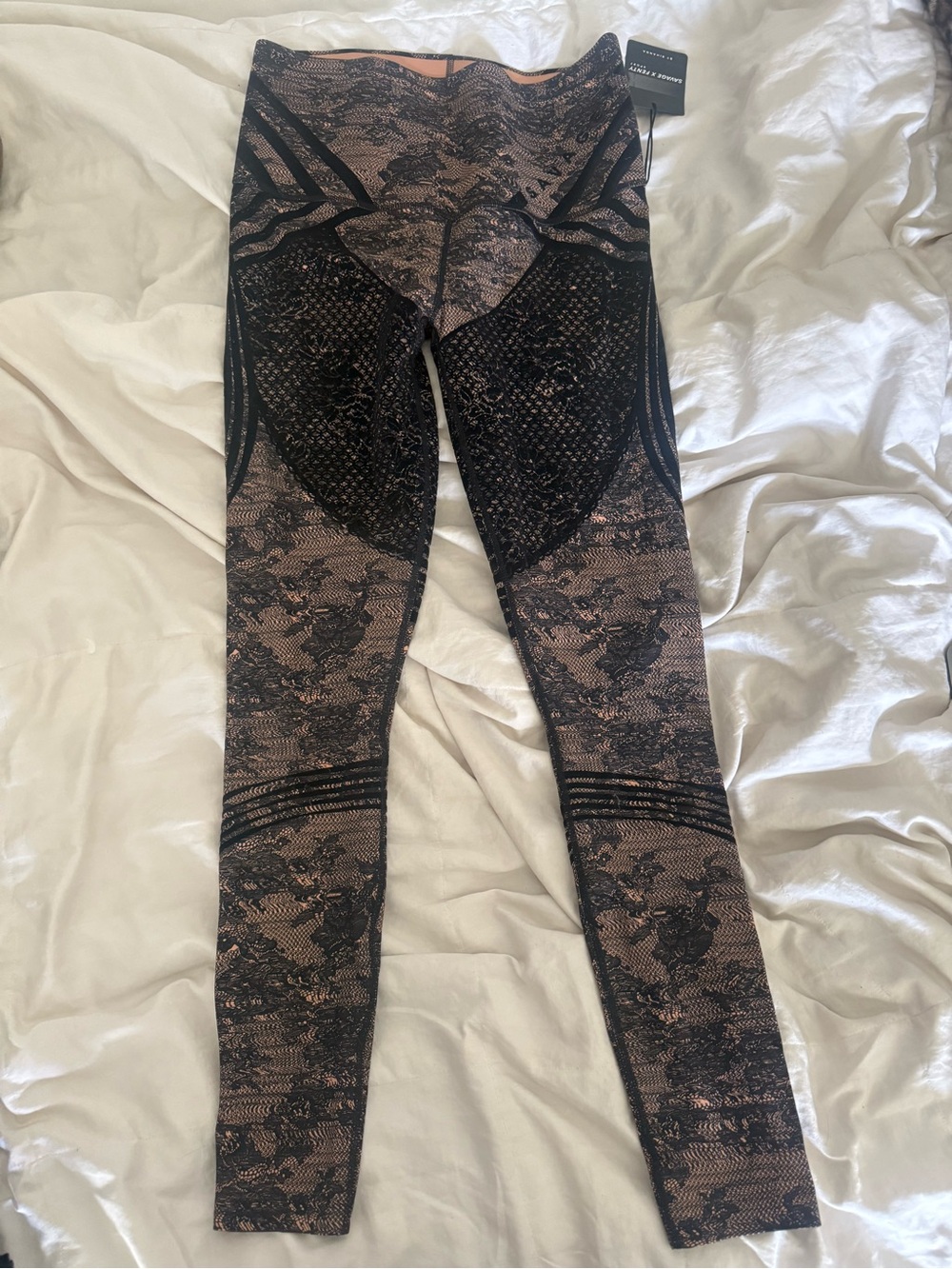 Savage Fenty Black and Nude Velvet Patterned Leggings